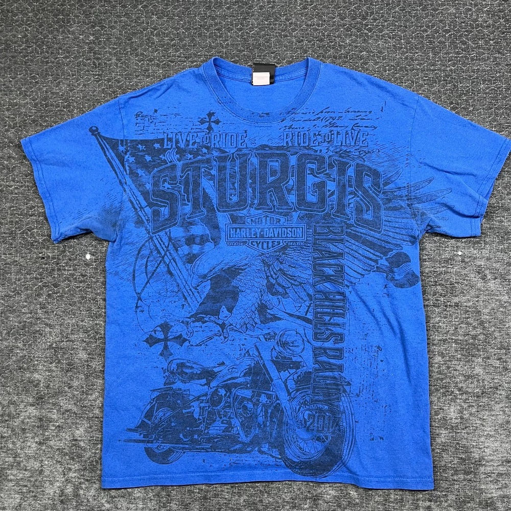 Harley Davidson Sturgis Eagle T-Shirt Men's Blue Graphic Short Sleeve - Large